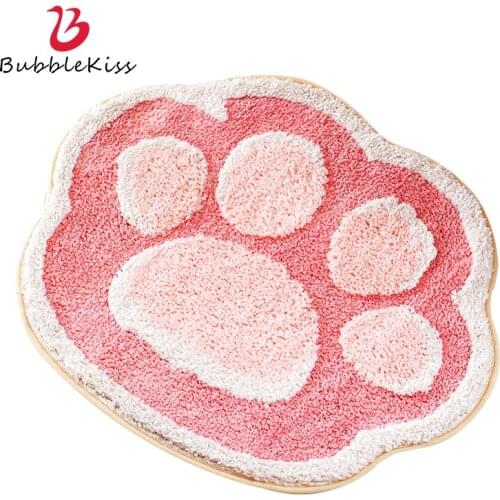 Bubble Kiss Cartoon Carpet Fashion Pink Rugs Cute Cat Paw Pattern Doormat Home Bathroom Flocking Foot Pad Absorbent Area Mats