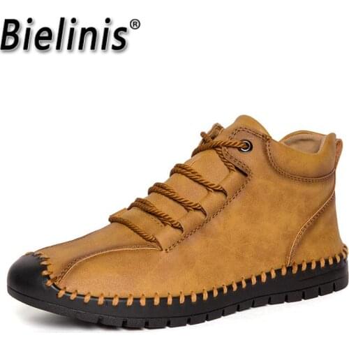 High Quality Leather Winter Men Boots Male Vintage Handmade Boots Outdoor Warm Plush Ankle Boot Mens Shoes Big Size 48