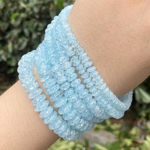 Natural Lake Blue Cracked Crystal Rondelle Beads For Jewelry Making 6*3 8*4 10*5mm Spacer Loose Beads Diy Bracelet Necklace