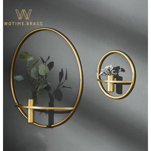 Nordic Japanese-style Wall-mounted Flower Device Round Creative Wall Decoration Flower Stand Brass Circle Wall Vase Porch
