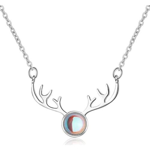 New Simple Antler Fresh Animal 925 Sterling Silver Jewelry Temperament Sweet Multicolored Moonstone Deer Necklaces H426