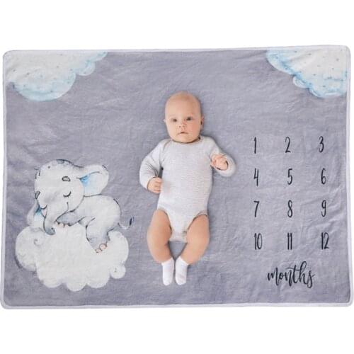 Baby Monthly Record Growth Milestone Blanket Newborn Soft Flannel Swaddle Wrap Photography Props Creative Background Cloth Infan