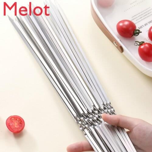 BBQ Stick Stainless Steel Flat Stick Mutton Skewer Household Steel Stick Accessories Barbecue Iron Stick String Needle