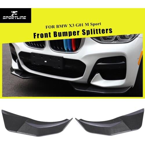 Front Bumper Spoiler Splitters Lip For BMW X3 G01 M Sport 2018 - 2020 ABS Glossy Black Carbon Fiber Look Front Splitters