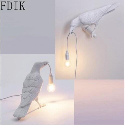 Resin Bird Lamp Interior Home Decor Animal Lighting for Bedside Living Room Bar Restaurant White Black Auspicious Mirror Lights