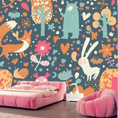 Custom animation wallpaper.Floral cartoon animals for childrens room living room bedroom backdrop waterproof papel de parede