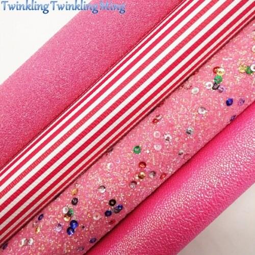 ROSE Glitter Fabric, Stripes Synthetic Leather, Faux Fabric Sheets For Bow A4 21x29CM Twinkling Ming XM021K
