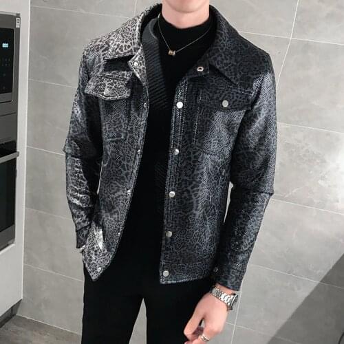 Leopard 2020 Autumn Print Pocket Man Leather Jacket Locomotive Head Wind Leather Clothing Loose Coat Jaqueta De Couro Masculina