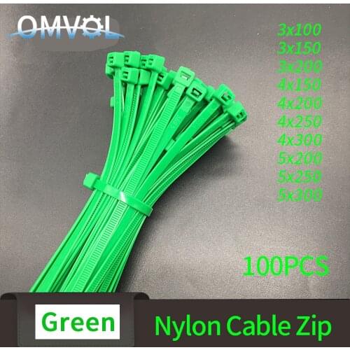 100PCS Self-Locking Plastic Nylon Wire Cable Zip Ties Green Cable WireTies Fasten Loop Cable Various Specifications