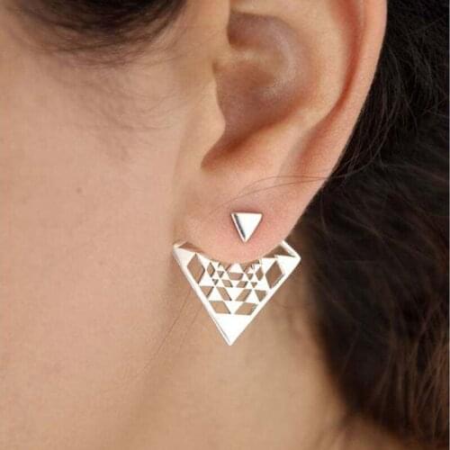 Diamond Geometry Clip Front and Back Combination Triangle Stud Bohemian Simple Earrings For Women Fashion Jewelry Christmas Gift