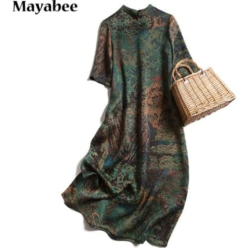Hangzhou Silk Dress Authentic Fragrant Cloud Yarn Sleeve Cheongsam Spring Summer 2021 New