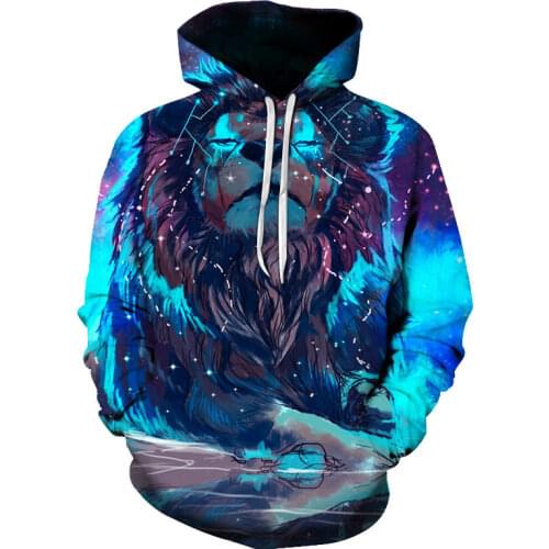 Lion face 3D print hoodies men fashion blue Autumn winter Animal sweatshirt casual tiger sports suit hoodie outerwear oversized