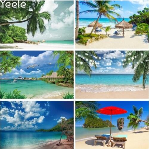 Yeele Photocall Summer Sandy Beach Backdrop Wedding Photo For Photography Green Tree Blue Sky Background Props Baby Studio Shoot