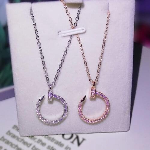 Korean Style Semicircle Geometric Nail Fashion Female Necklace AAAA Cubic Zirconia Pendant 925 Silver Ladies Birthday Gift