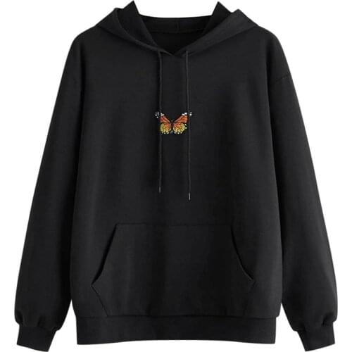 Butterfly Printing Sweatshirts For Girls Hooded Long Sleeve Pocket Pullover Fashion Drawsting Womens Hoodie Толстовка С Принтом