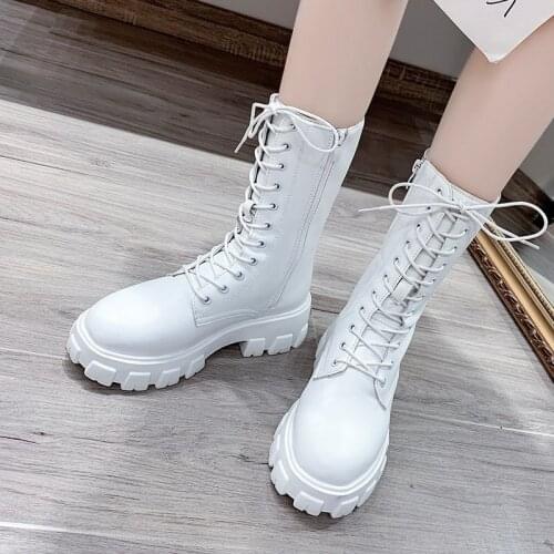 Womens Martin Boots PU Leather Lace-up Ankle Boots Autumn Winter Motorcycle Boots Fashion Female Chunky Heel Platform Boots