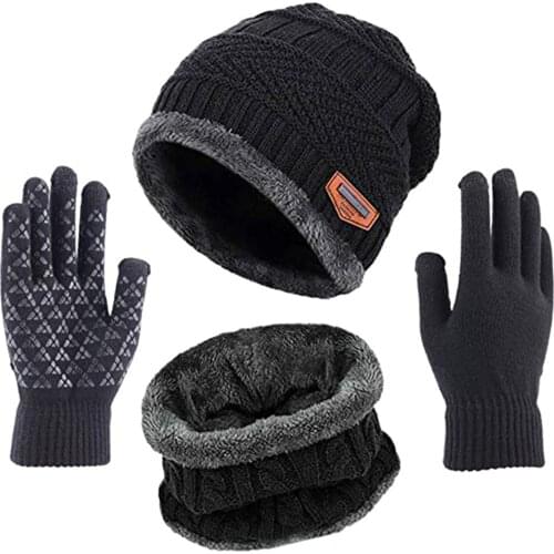 Winter Warm Beanie Hat Scarf Gloves Set Unisex Winter Warm Knitted Beanie Hat Neck Glove for Men Women YS-BUY
