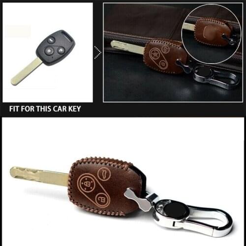 2 3 buttons Vintage Genuine Leather Car Key Fob Case Cover Holder For Honda CR-V Odyssey Pilot