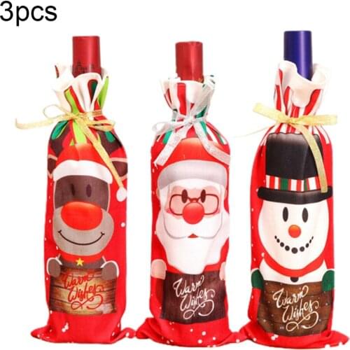 3pcs New Year Christmas Wine Bottle Dust Cover Bag Deer Snowman Dinner Table Decor Christmas Decorations For Home