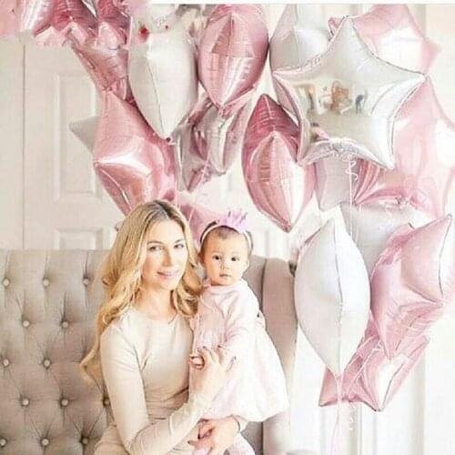 6pcs Baby Shower 18 inch Pink White Star Helium Foil Balloons Girls Happy Birthday Party Supplies 1st Party Decoration Air Ball