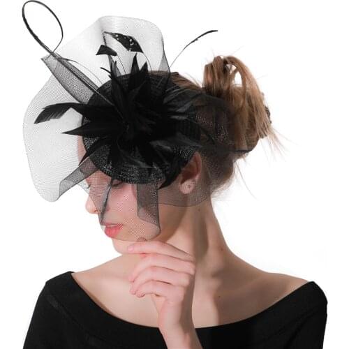 Black Feather Flowers Accessories Cocktail Church Fascinators Mesh Veils Hair Clips Ladies Headwear Decoration Party Headpieces