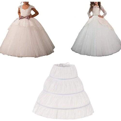 White Children Petticoat A-Line 3 Hoops One Layer Kids Crinoline Lace Trim Flower Girl Dress Underskirt Elastic Waist Cheap
