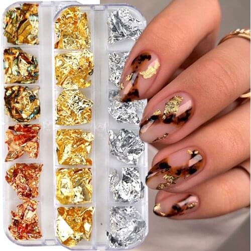 Sparkly Gold Foils Gorgeous Nails Glitter Aluminum Flakes Paillette Chip Nail Design Shinny Nail Art Decoration Manicures
