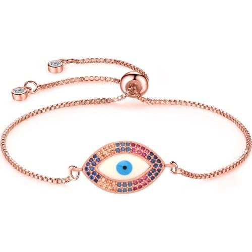 Shiny Multicolor Cubic Zirconia Copper Evil Eye Adjustable Charm Bracelet Women Girl 2020 New Fashion Blue Turkish Eye Jewelry