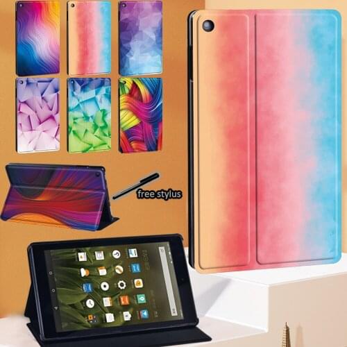 Tablet Case for Fire 7/HD 8/HD 10 (5th/7th/9th)/ Fire HD 8/ Plus (10th Gen 2020) Watercolor Print Series Cover + Pen