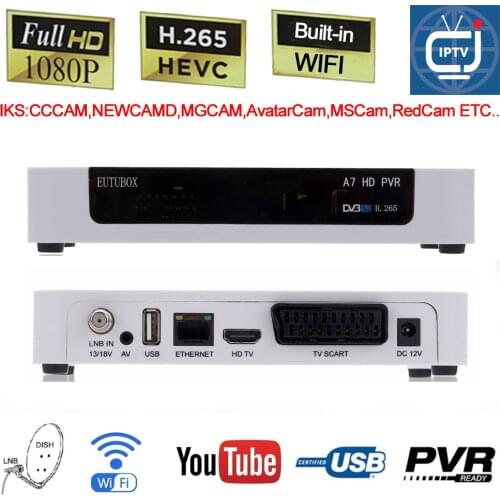 EUTUBOX A7 DVB S2 Digital Satellite Receiver SET TOP TV Box Built-in WIFI 1080 Full HD Support H265 HEVC IPTV Network Share