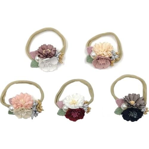 Headband Baby Pearl Artific Flowers Kids Turban Soft Seamless Hair Band Toddler Accessories Bandeau