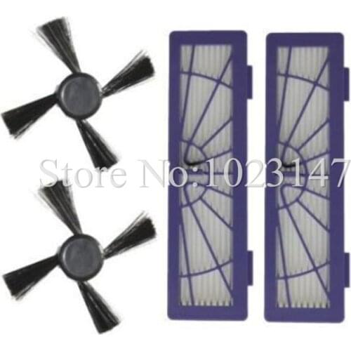 2x Robot Cleanr HEPA Dust Filter and 2x Side Brush Parts Replacement for Neato BotVac 70 70e 75 80 85 series