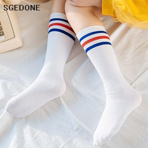 Baby Girls Knee High Socks Kids Children Cute leg Warmers Solid Cotton Girl Long Tube Black Socks Three Bars Shool Sneaker Socks