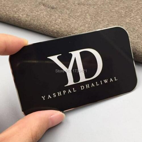 Hot sale high-end custom blank etched round corner mirror metal business cards