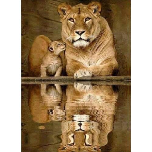 Full Square Round Drill 5D Diamond Embroidery Cross Stitch Animals Lion and baby Diamond Painting Gift Handmade StickersZP-1898