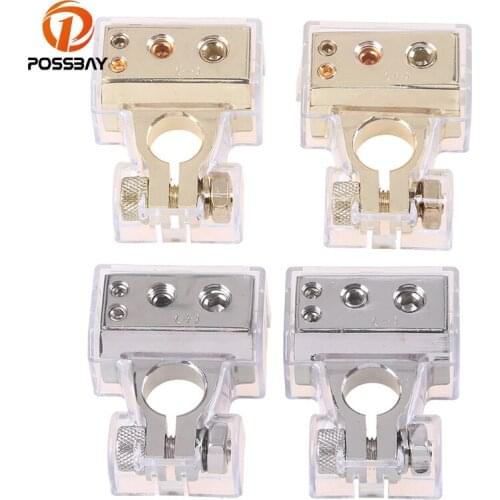 POSSBAY Gold Car Battery Terminal Clamps Connectors Positive Negative 0 4 8 Gauge AWG Electric Connector
