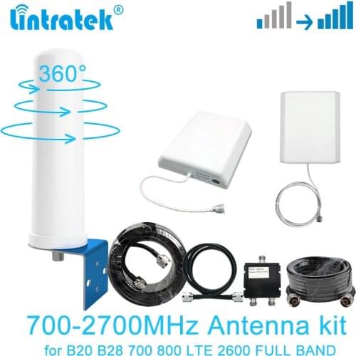 Lintratek 2pcs antenna kit for 700mhz to 2700MHz Signal Booster Amplifier Repeater GSM LTE B28 2600 Panel antenna full band set