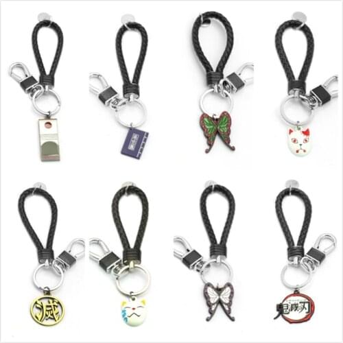 Demon Slayer Keychain Kimetsu no Yaiba Bag Keyrings Leather Metal Pendant Chaveiro Car Key Chain Men Anime Jewelry llaveros