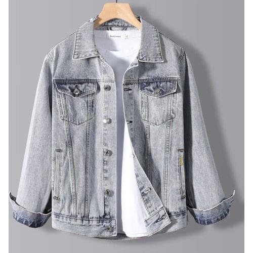 New 2021 Cotton Denim Jacket Men Casual Solid Color Lapel Single Breasted Jeans Jacket Men Autumn Slim Fit Quality Mens Jackets