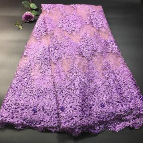 Lilac 2021 High Quality Nigerian Tulle Lace Fabrics Latest Beaded Mesh African Lace Fabric Bride French Net Lace Fabric RF2735
