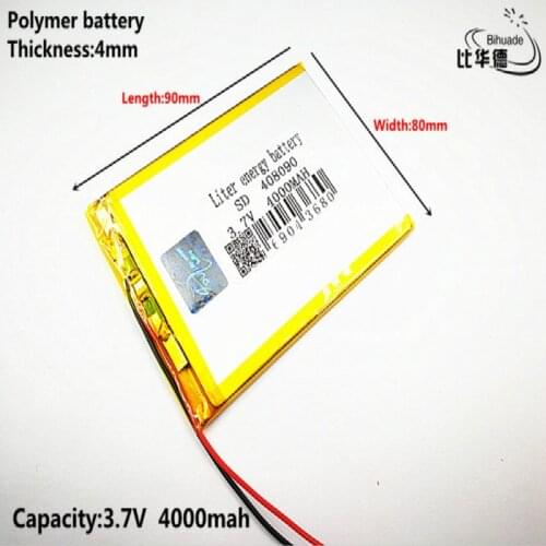 Liter energy battery Good Qulity 3.7V,4000mAH 408090 Polymer lithium ion / Li-ion battery for tablet pc BANK,GPS,mp3,mp4