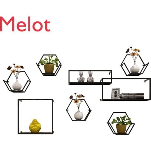 Fashion Custom European-Style Iron Wall Hanging Shelf Board Bookshelf Living Room Background Wall Decoration Plaid Small Closet