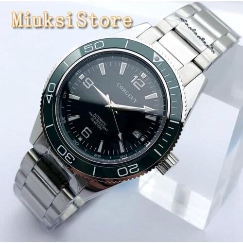 CORGEUT 41mm Mens Top Mechanical Watch Sapphire Glass Ceramic Bezel Green Dial Date Waterproof Stainless Steel Automatic Watch