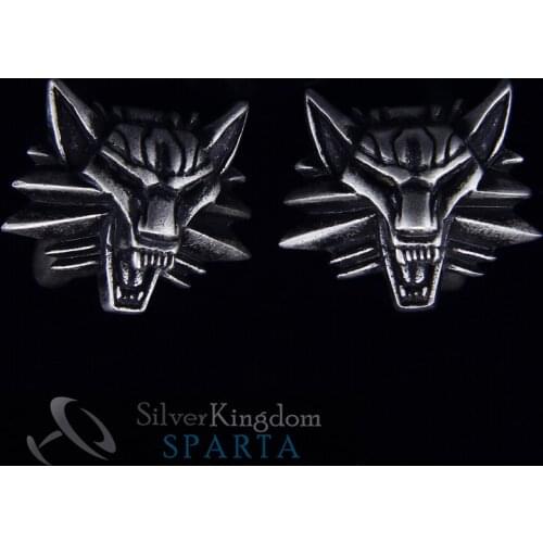 SPARTA Antic Silver Plated 3D Wizard Wolf Head cufflinks mens Cuff Links + Free Shipping !!! metal buttons
