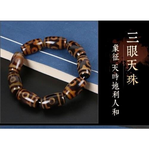 Nature Tibetan Dzi 3 eyes Bead Bangle chalcedony bead bracelet Lucky Bless