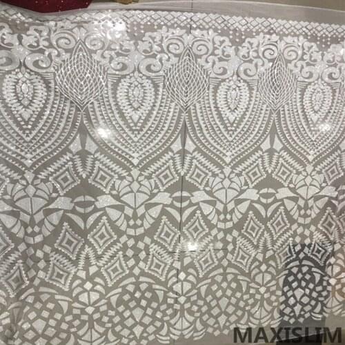 Diy New Ethnic Style Lace Sequin Fabric For Important Occasion Wedding DressFabric Sold By The Yard 130cm Wide