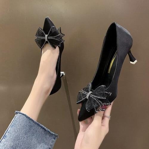 2021 spring and autumn new ladies bow stiletto heels fashion all-match ladies pointed shoes