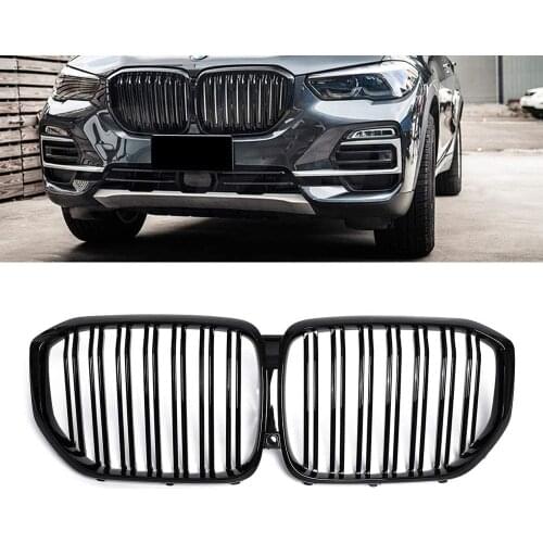 Pair Front Bumper Kidney Grille Double / Single Slat Line Car Replacement for 2019 2020 BMW X5 G05 40iX 50iX 30dX Black