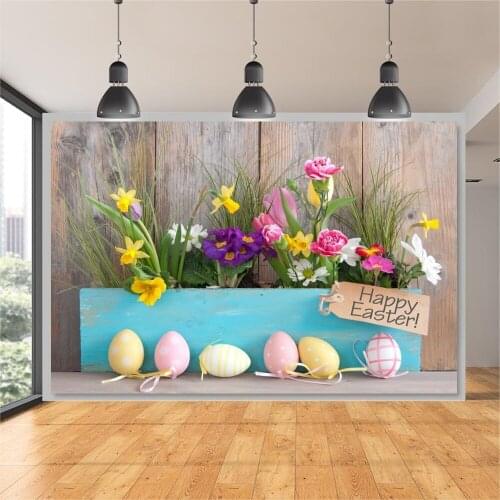 Easter Background Backdrop Spring Flowers Wood Wall Floor Eggs Photography Newborn Baby Child Party For Photo Studio Vinyl Props