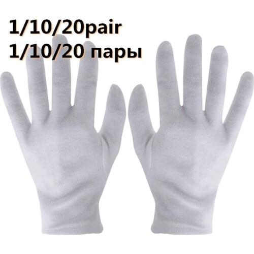 10/20pair Reusable White Cotton Gloves Thin Elastic Soft Gloves for Dry Hand Gloves Ceremonial Inspection Gloves